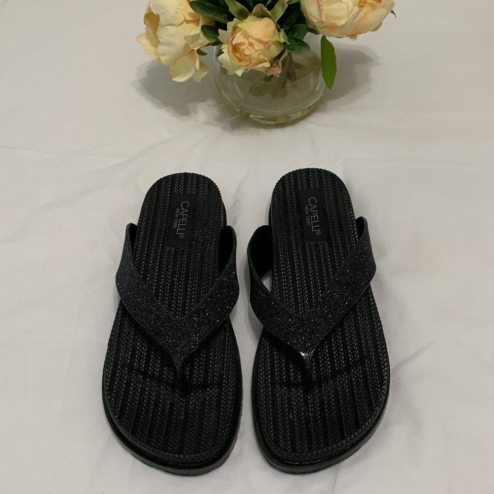 Capelli of New York Black Glitter Flip Flop Flats